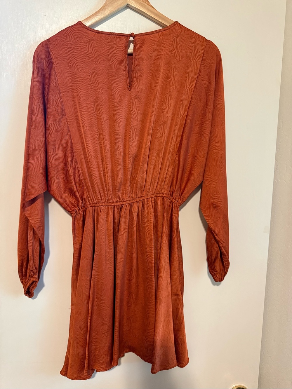 CABALLERO Rust Orange Long Sleeve Mini Dress with Gathered Waist - Picture 2 of 9